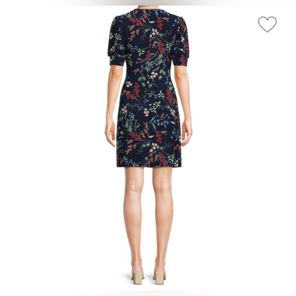 Tommy Hilfiger A-Line Dress 10 NWT Navy Blue Dark Floral Stretch Puff Sleeve - Picture 3 of 9